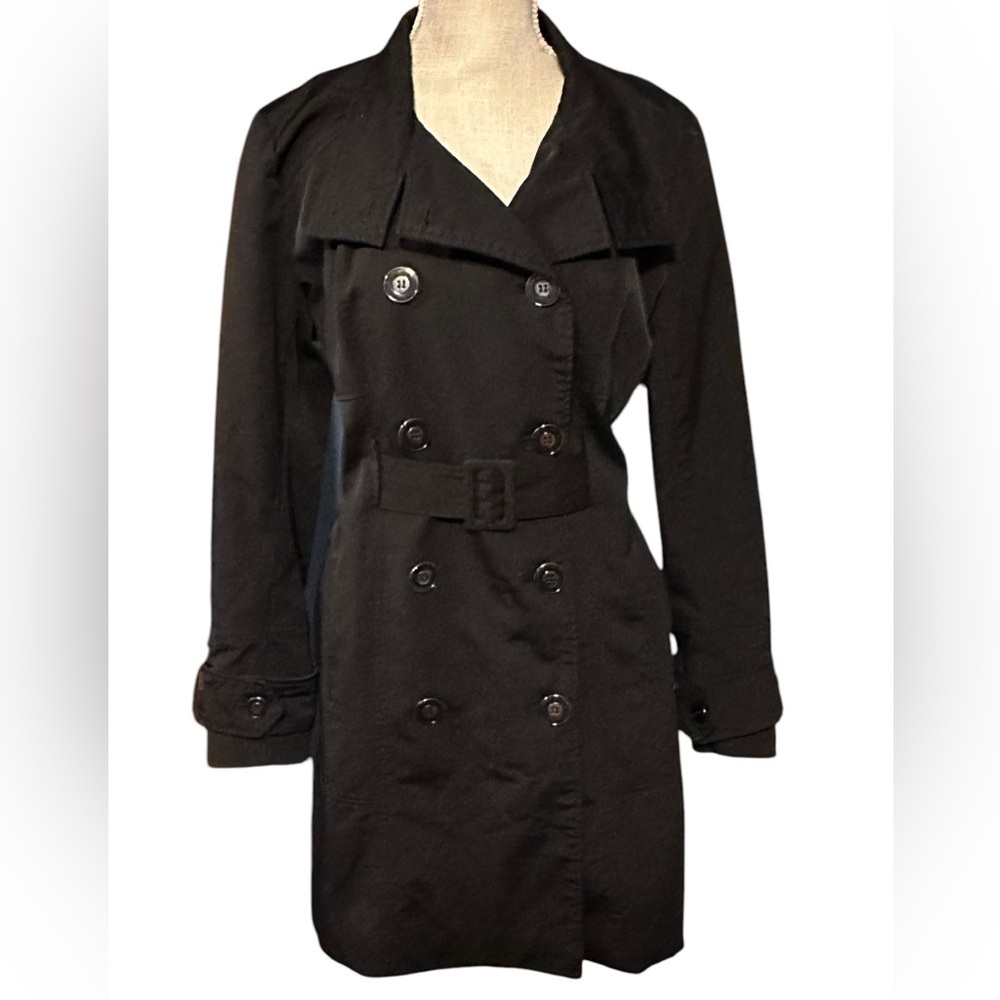 7th Avenue Design Studio New York & Co. Women's Black Double Breasted Raincoat M - Picture 2 of 16